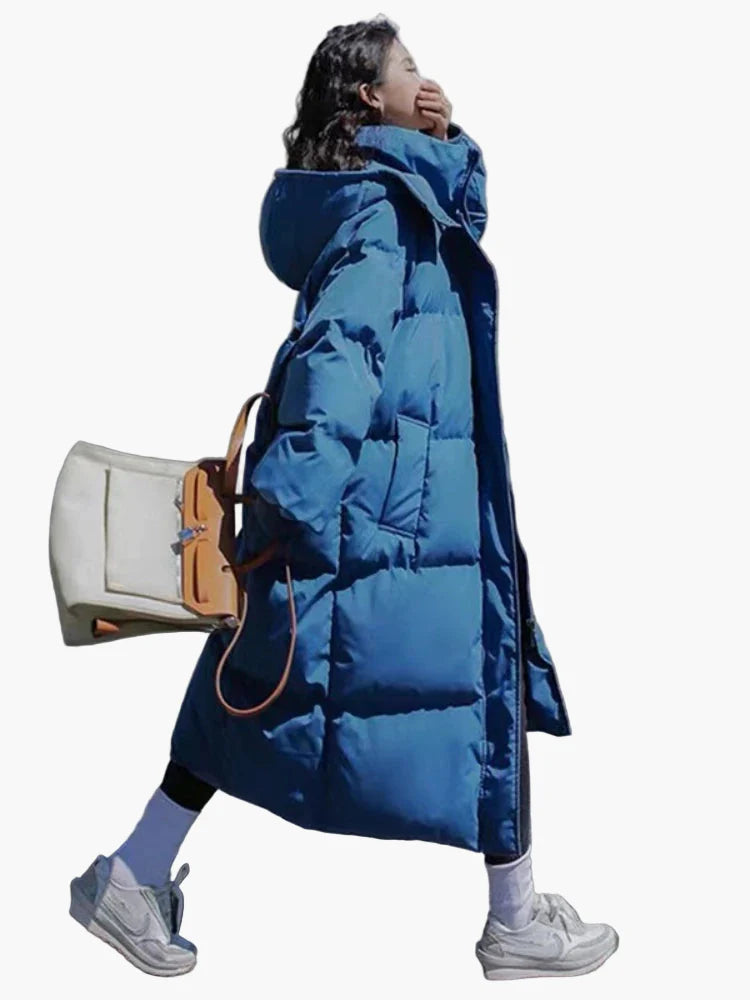Damen Winter Steppmantel Lang mit Kapuze – Modischer Oversize Parka für kalte Tage