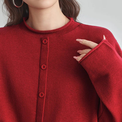 Damen Strickjacke mit Rundhalsausschnitt Knopfleiste Langarm