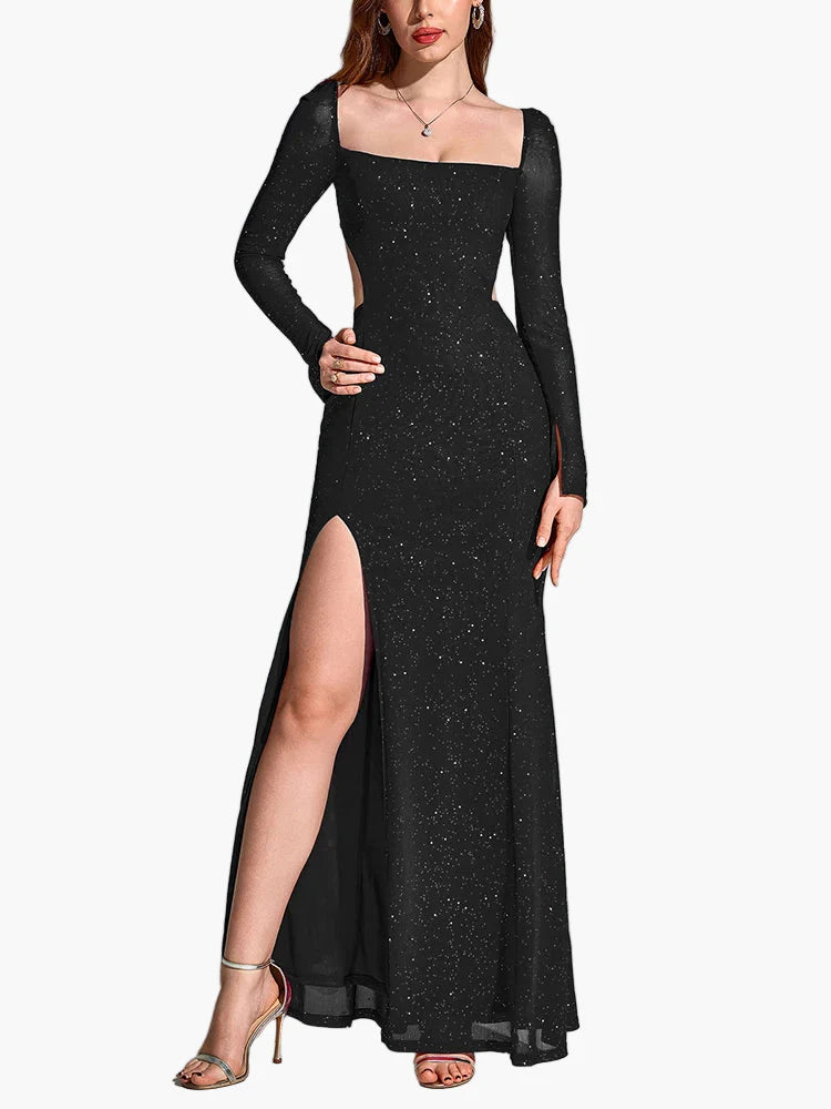 Robe de soirée femme avec fente et paillettes – Robe longue élégante pour occasions festives