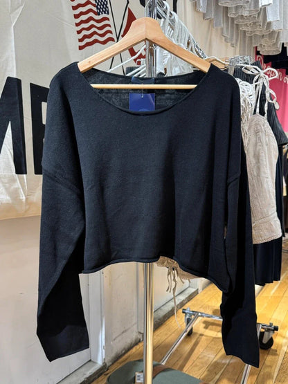 Damen Cropped Pullover Weit Geschnitten Langarm U-Boot-Ausschnitt