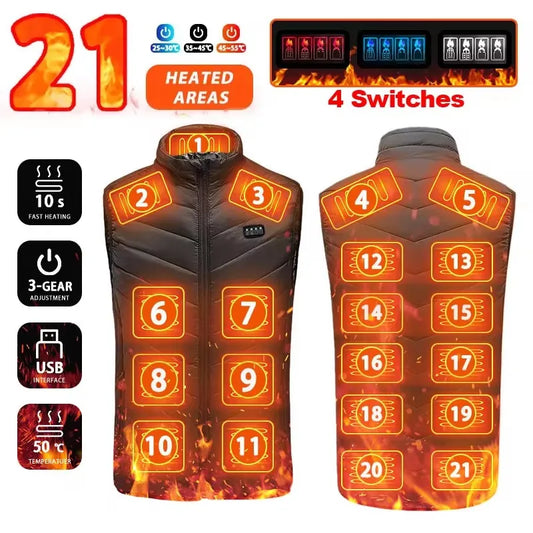 Beheizbare Weste Schwarz Unisex Heizzonen USB-Schnittstelle