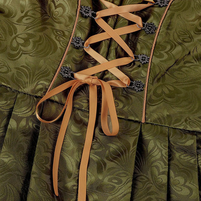 Damesdirndl met kant en schort in groen-goud