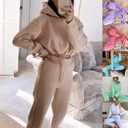 Tuta da tempo libero da donna due pezzi – Felpa con cappuccio alla moda e pantaloni da jogging per tutti i giorni e sport