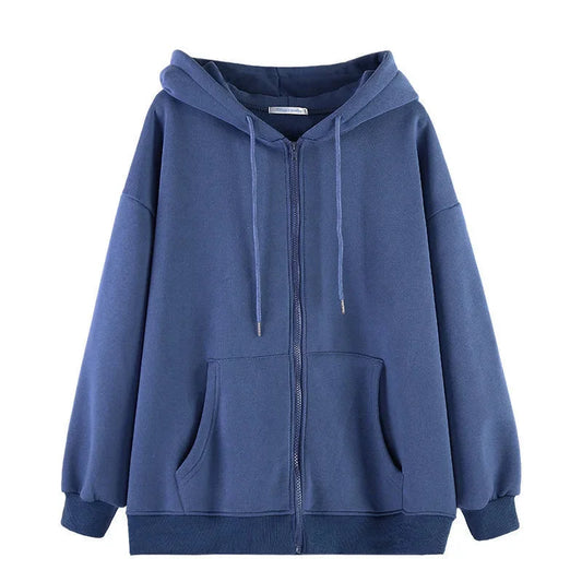 Chaqueta unisex con capucha y cremallera, corte holgado, en azul, negro o gris