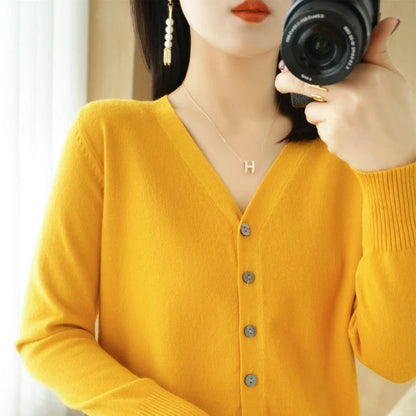 Damen Strickjacke V-Ausschnitt Knopfleiste Langarm Cardigan