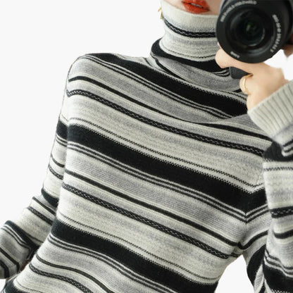 Dolcevita da donna con motivo a righe retrò – Maglione comodo per tutti i giorni e tempo libero