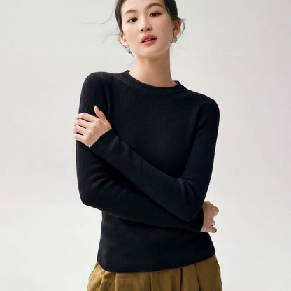 Damen Feinstrickpullover Rundhals Langarm Schmal Geschnitten