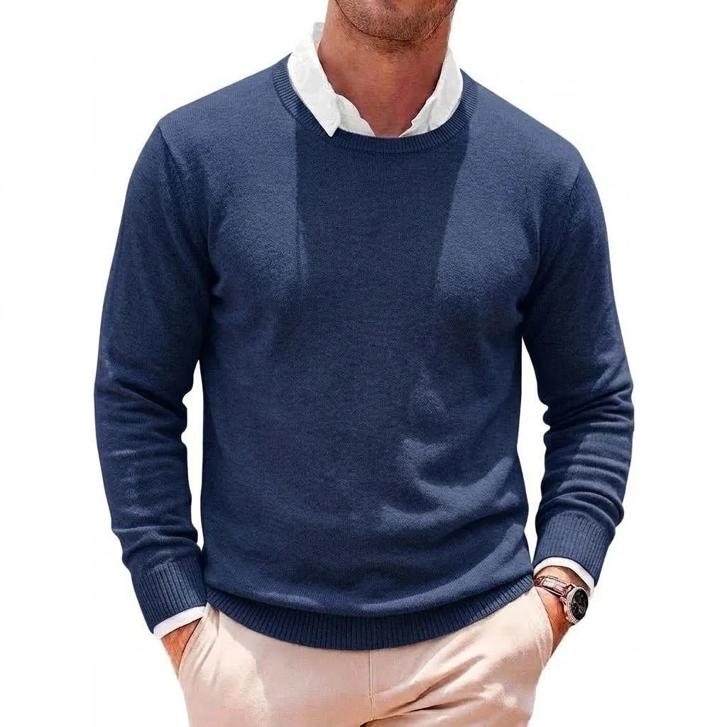 Herren Rundhals Pullover Langarm Feinstrick Basic Sweater