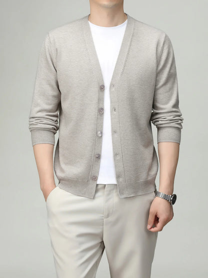 Herren Strickjacke V-Ausschnitt Knopfleiste Cardigan Langarm Rippbündchen