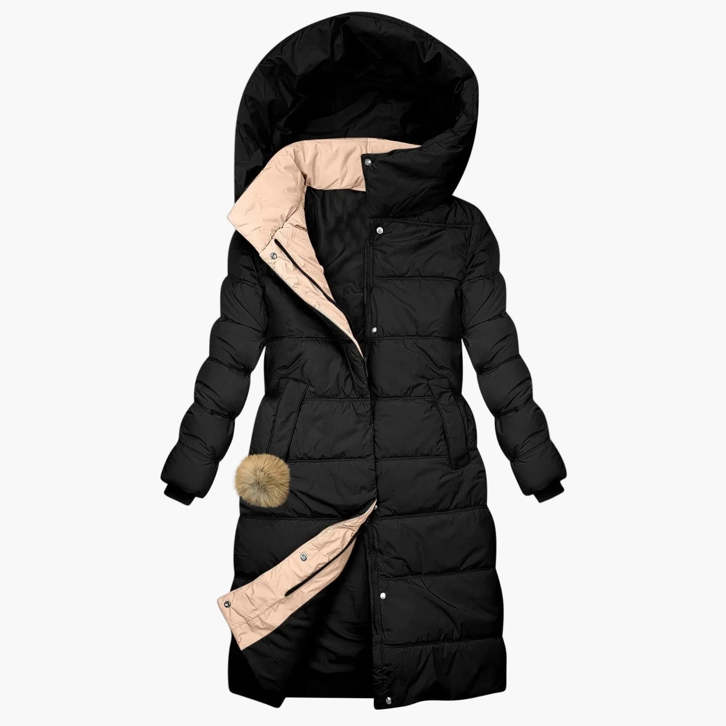 Dames lange winter doorgestikte jas met capuchon – Elegante outdoor winterjas voor dagelijks gebruik en vrije tijd