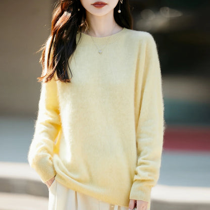 Pullover da donna in maglia, a girocollo, a maniche lunghe, morbido