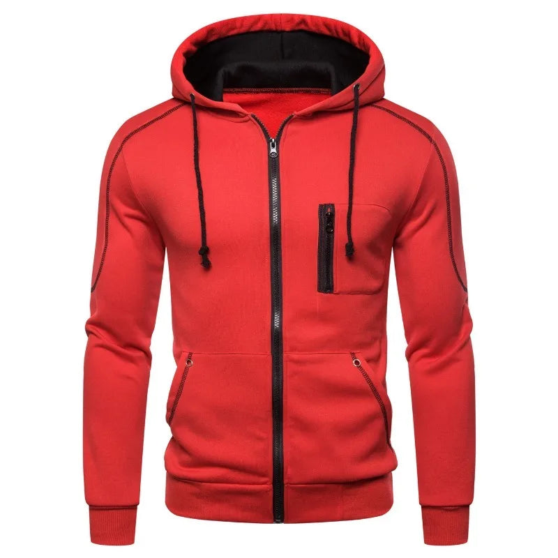 Herren Kapuzenjacke mit Reißverschluss, Kontrastfarben und Brusttasche
