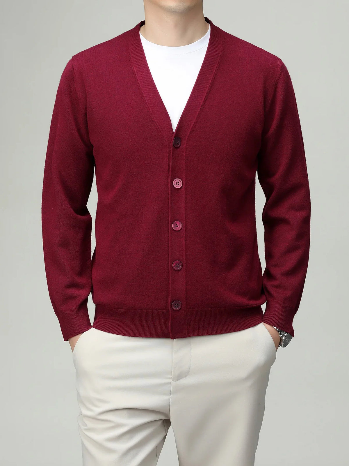 Herren Strickjacke V-Ausschnitt Knopfleiste Cardigan Langarm Rippbündchen