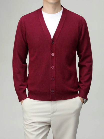 Herren Strickjacke V-Ausschnitt Knopfleiste Cardigan Langarm Rippbündchen