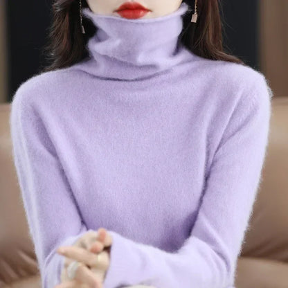 Dame-rullekravepullover, lange ærmer, blødt materiale