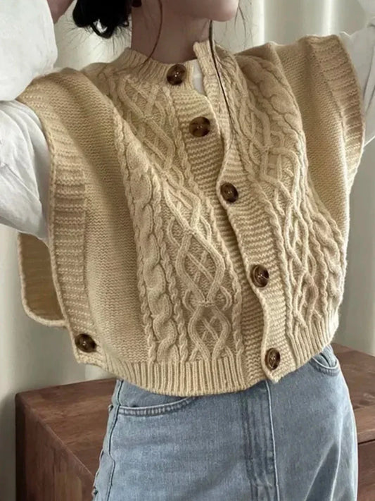 Gilet en maille pour femme à motif torsadé et boutons - cardigan sans manches en différentes couleurs