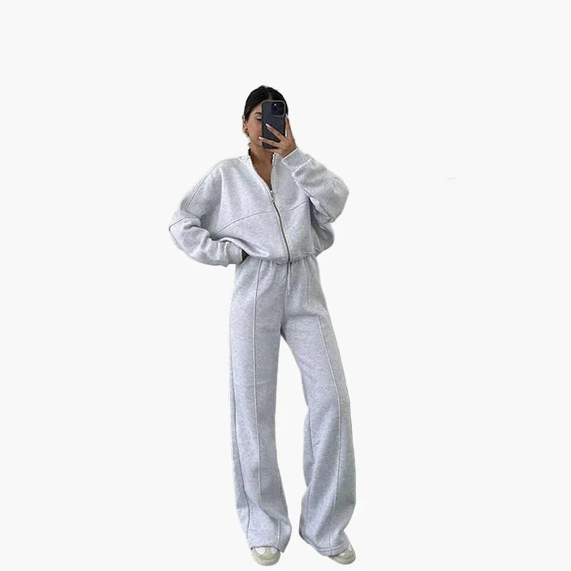 Tuta oversize da donna due pezzi con pantaloni larghi e giacca – Outfit streetwear moderno