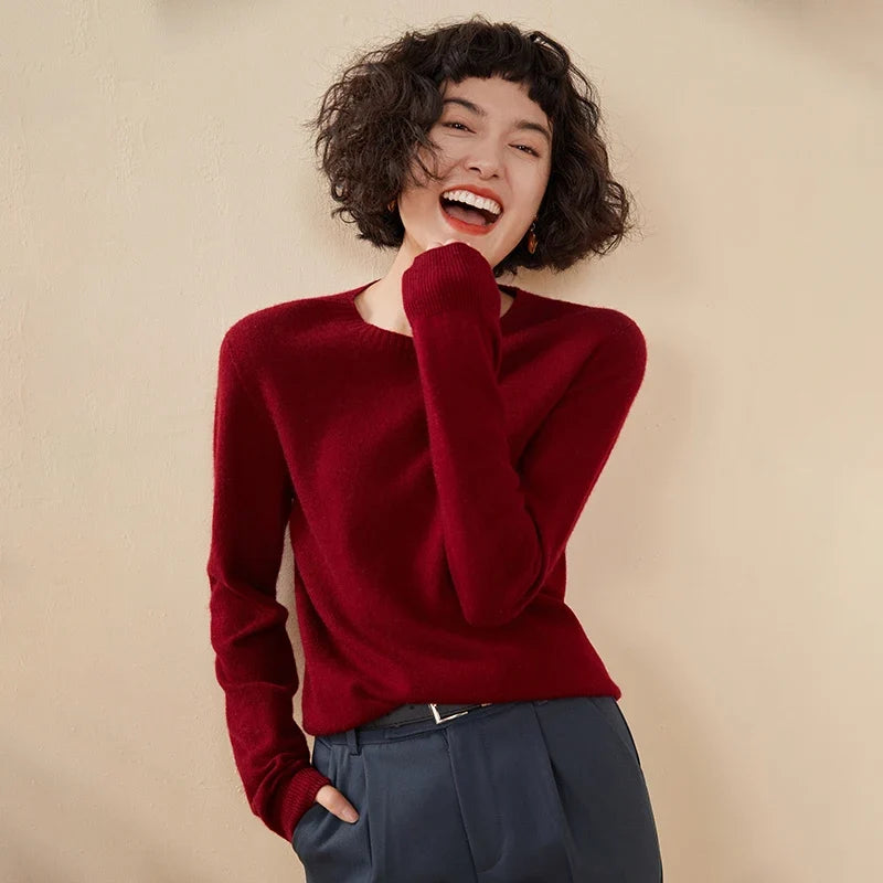 Pull femme col rond manches longues en maille