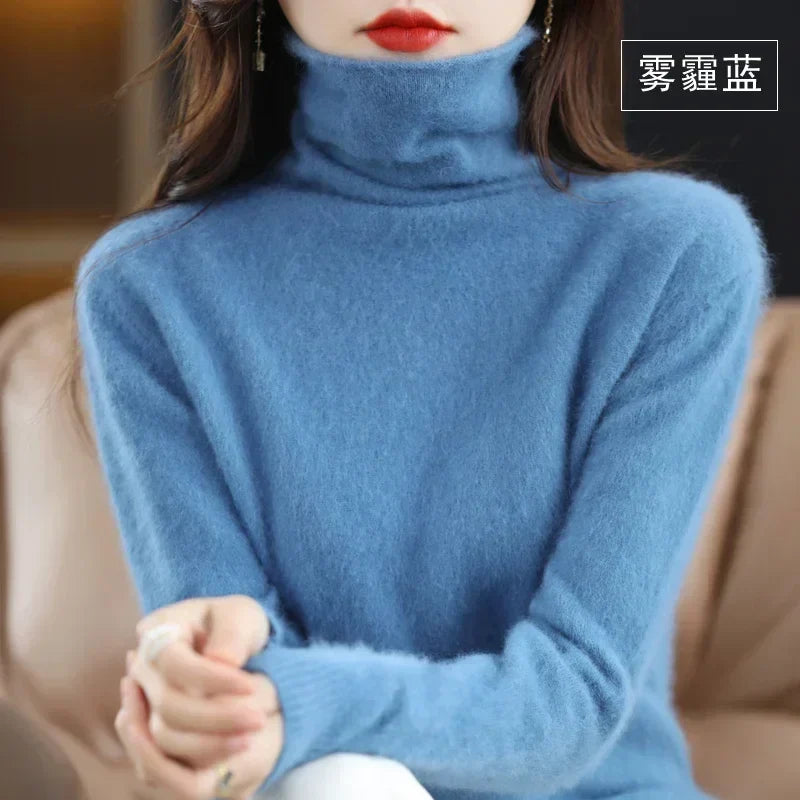 Dame-rullekravepullover, lange ærmer, blødt materiale