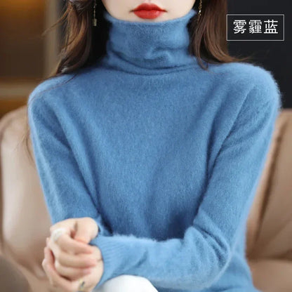 Dame-rullekravepullover, lange ærmer, blødt materiale