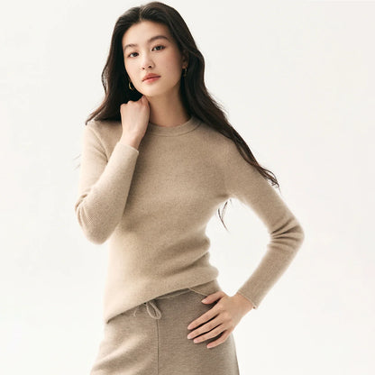 Damen Feinstrickpullover Rundhals Langarm Schmal Geschnitten