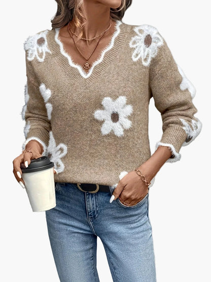Pull femme à motif floral, pull en maille mode style décontracté – idéal pour le quotidien et les loisirs