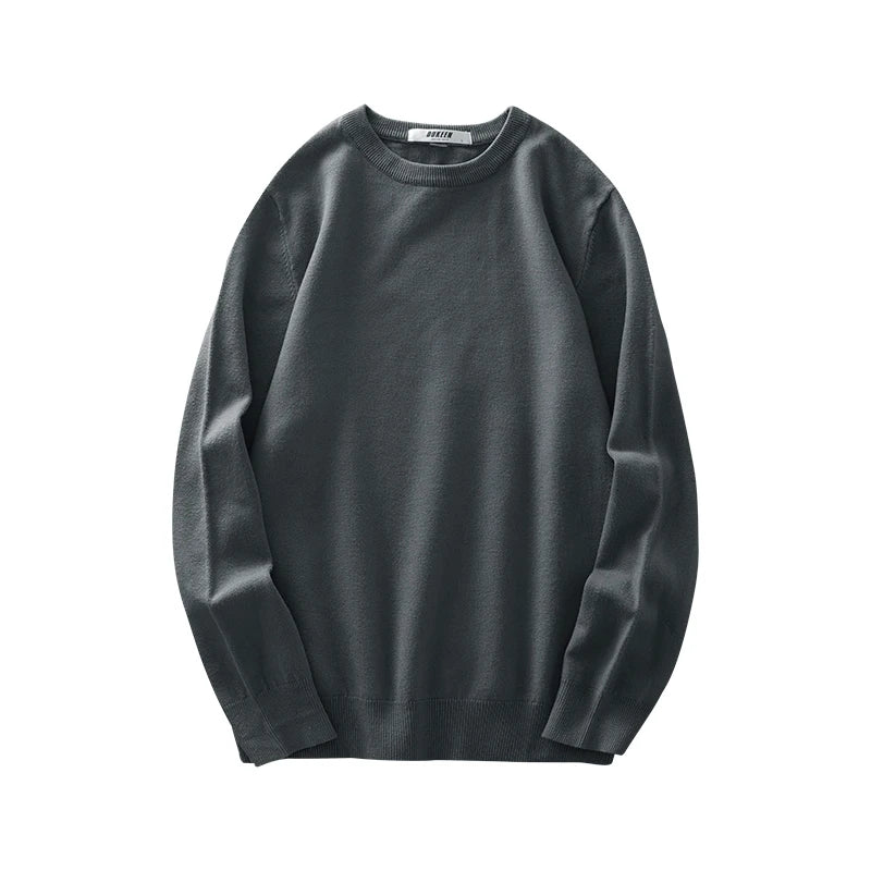 Pullover unisex a maniche lunghe, girocollo, in maglia fine con polsini a coste