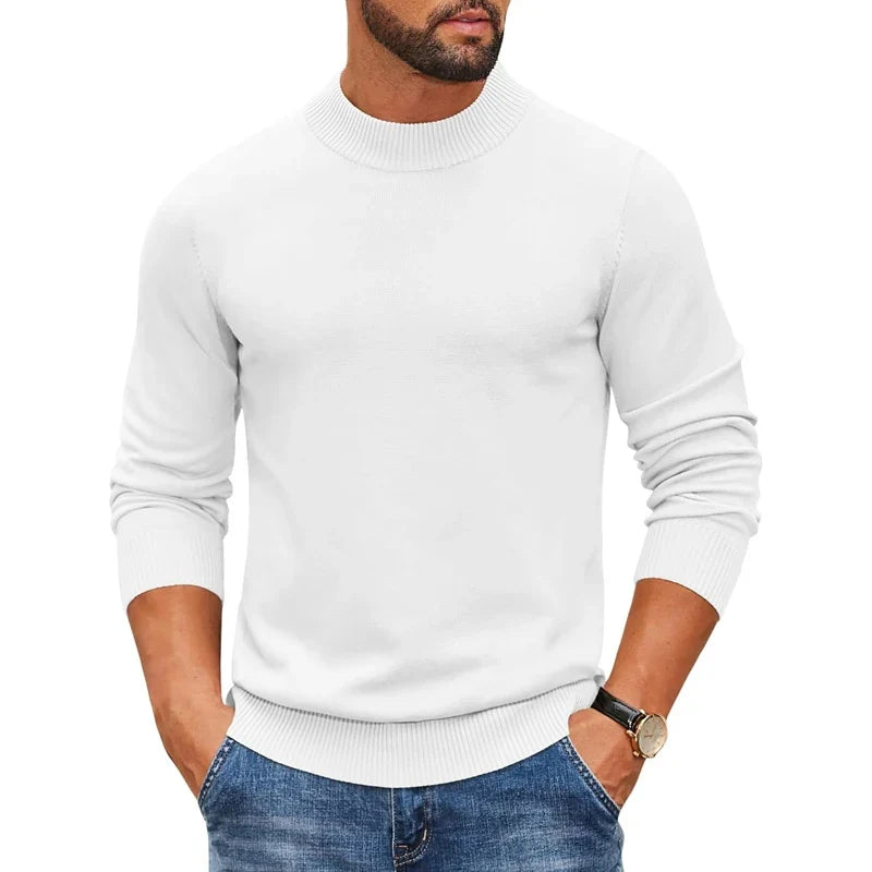 Herren Mock-Neck Pullover Langarm Basic Rollkragen Strickpullover
