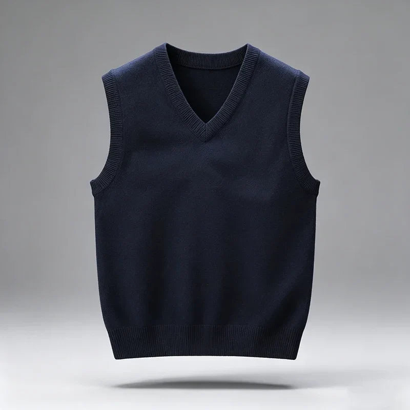 Gilet en tricot à col en V, sans manches, pull-gilet pour homme