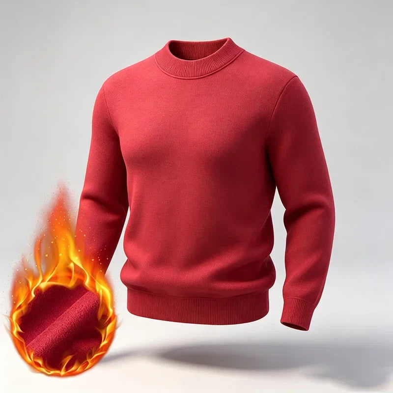 Herren Rollkragenpullover einfarbig wärmend Fleece-Innenseite Langarm