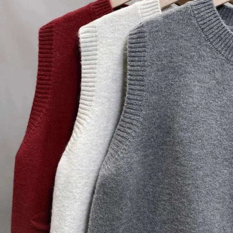 Damen Strickweste mit Rundhalsausschnitt und Knöpfen
