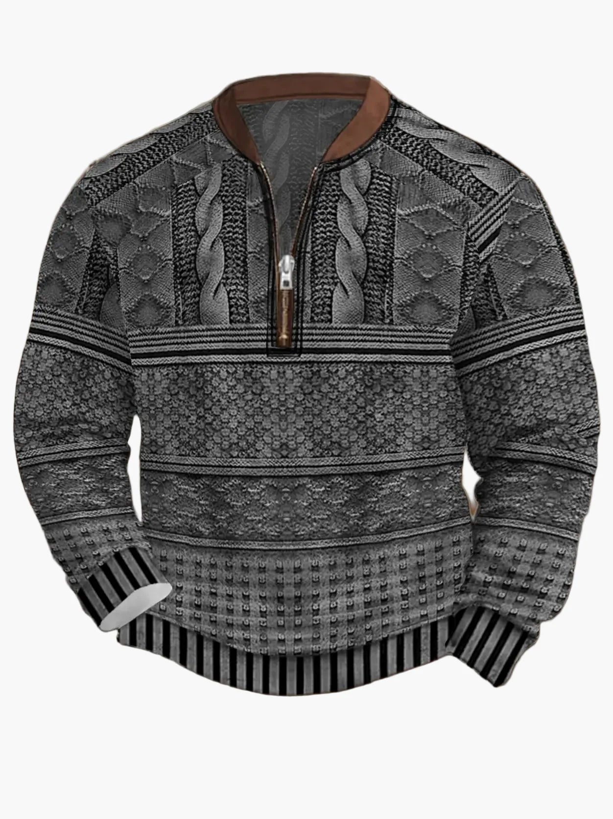Pull homme style vintage avec demi-fermeture éclair – Pull décontracté élégant pour quotidien et extérieur