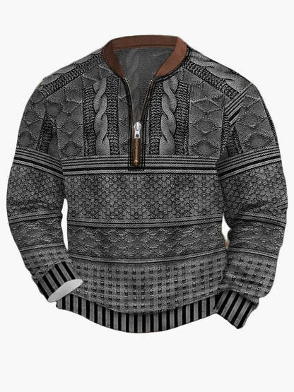 Pull homme style vintage avec demi-fermeture éclair – Pull décontracté élégant pour quotidien et extérieur