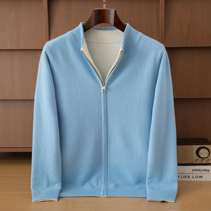 Unisex Strickjacke Reißverschluss Stehkragen Melierter Pullover Weiches Material