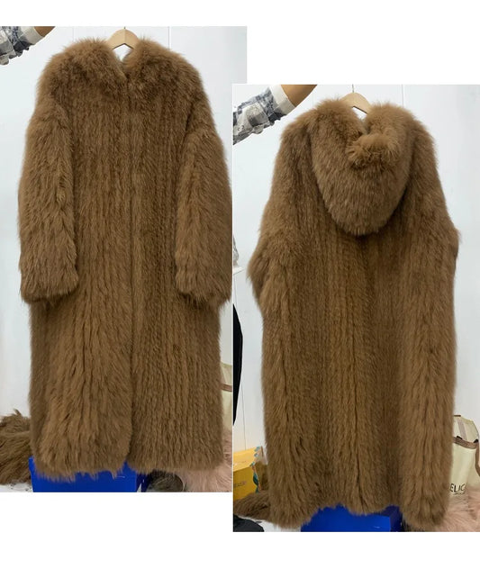 Langer Kunstpelzmantel mit Kapuze für Damen, Winterparka