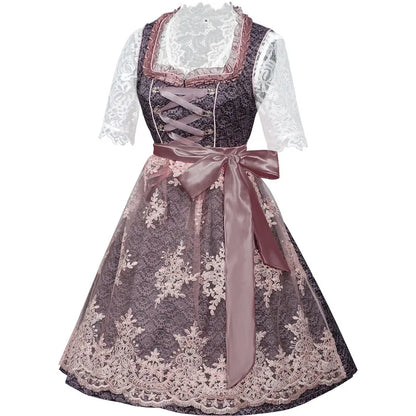 Dirndl til damer, tradisjonell kjole med blonder, forkle og bluse til oktoberfesten