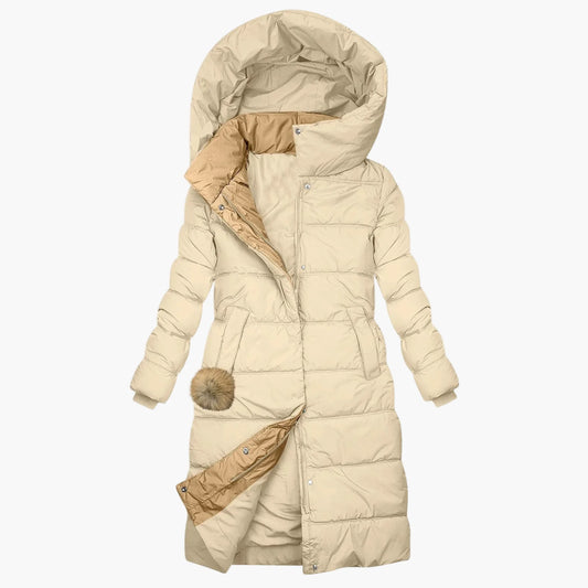 Dam lång vinter quiltad kappa med huva – Elegant outdoor vinterkappa för vardag och fritid