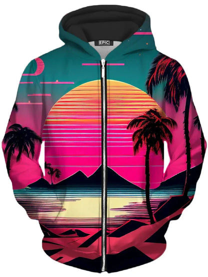 Hoodie mit Reißverschluss & farbigem Baum-Print, bunt