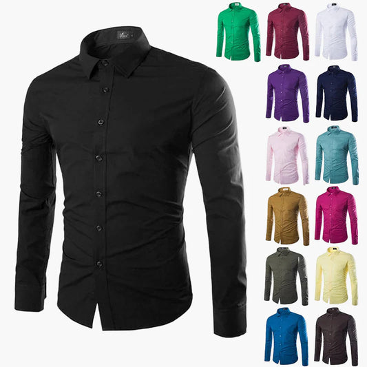 Heren business-vrijetijds overhemd – Elegant langarm overhemd, slim fit, veelzijdig voor kantoor of dagelijks gebruik