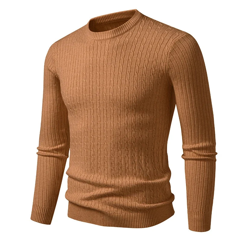 Herren Pullover Rundhals Zopfmuster Langarm Strickpullover