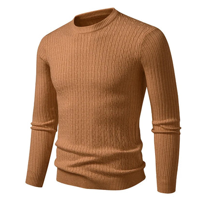 Herren Pullover Rundhals Zopfmuster Langarm Strickpullover