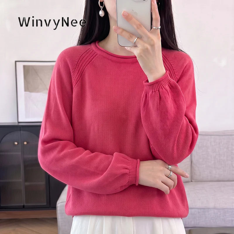 Damen Pullover Rundhalsausschnitt Langarm Strickpullover