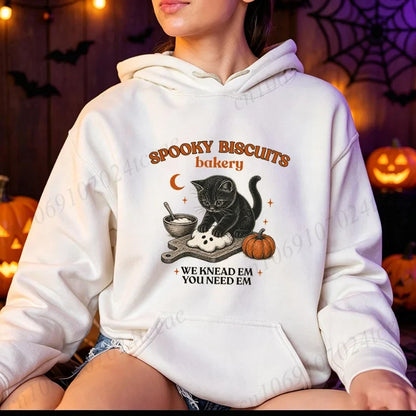 Damen Hoodie Halloween Spooky Biscuits Katze Kneten Kürbis Motiv