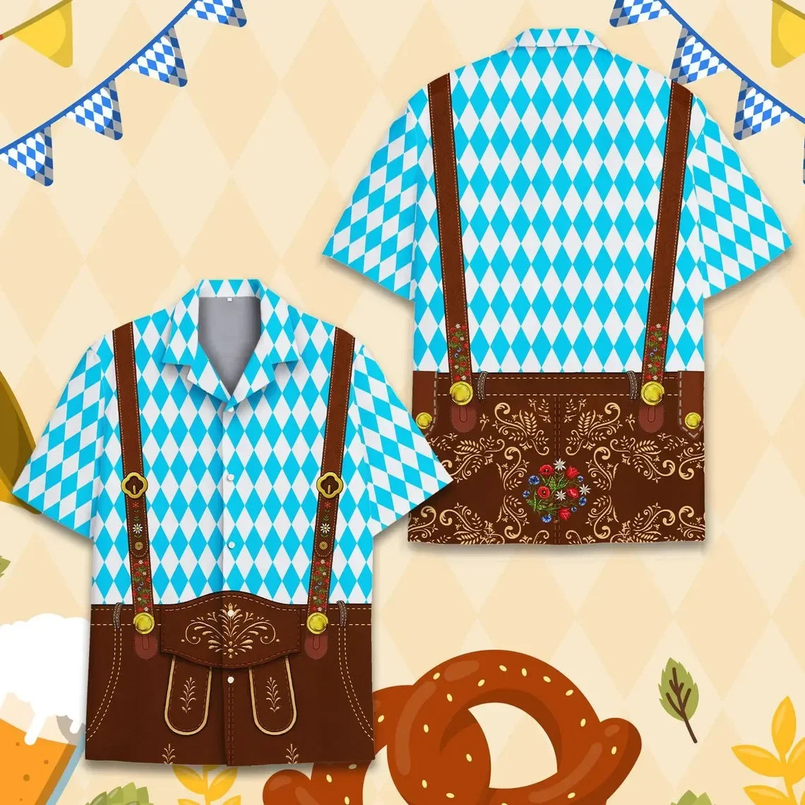Chemise à manches courtes avec motif Oktoberfest et aspect à bretelles pour homme