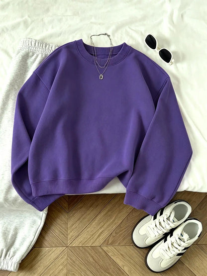 Felpa basic unisex girocollo a maniche lunghe tinta unita