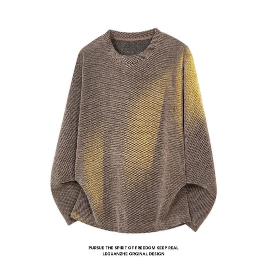 Jersey unisex de punto texturizado, cuello redondo, manga larga, corte holgado