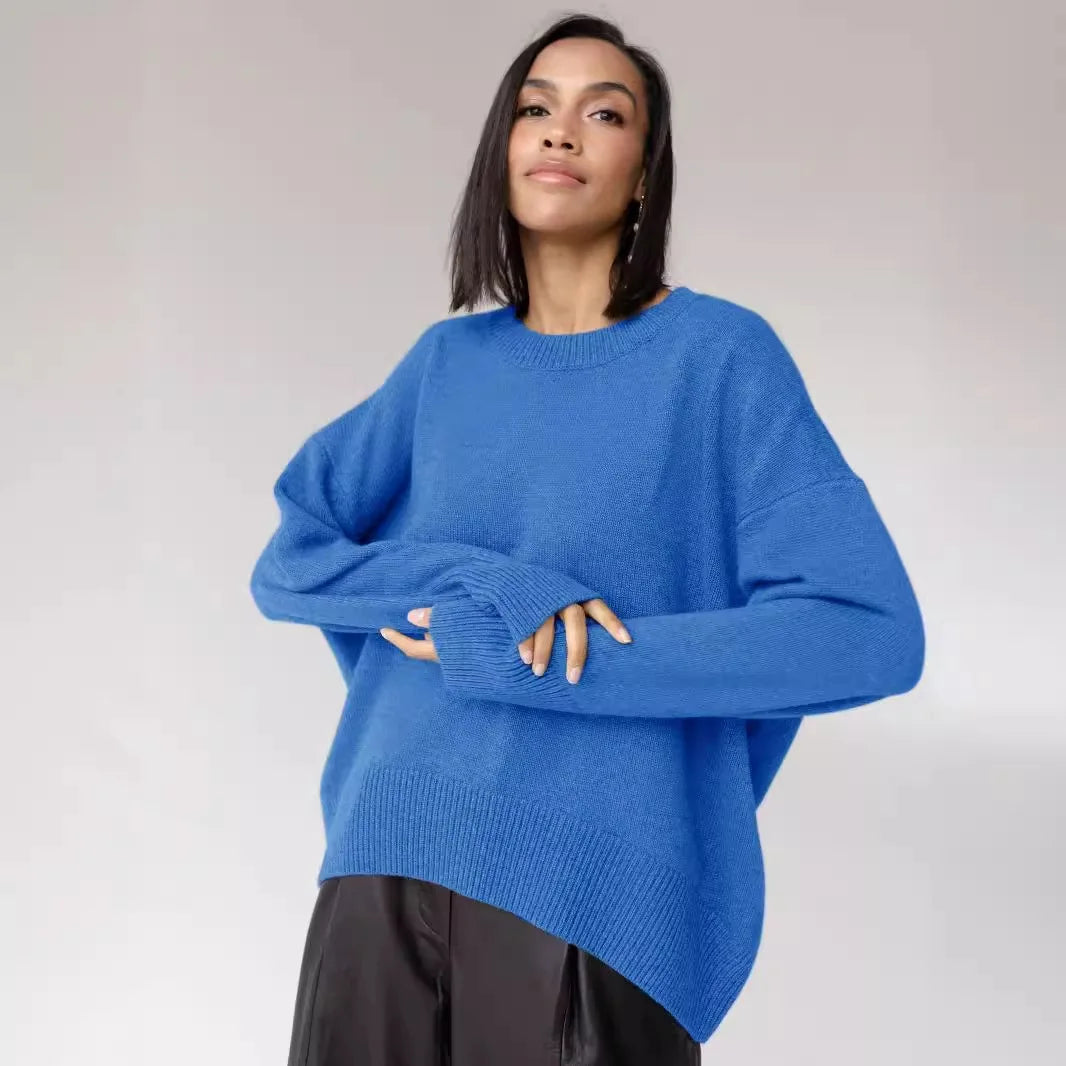 Pullover da donna in maglia oversize a maniche lunghe con scollo rotondo