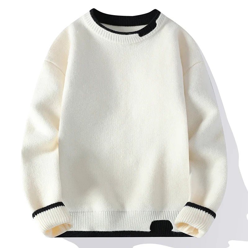 Maglione unisex a girocollo bicolore dall'aspetto lavorato a maglia