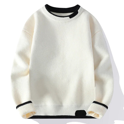 Maglione unisex a girocollo bicolore dall'aspetto lavorato a maglia