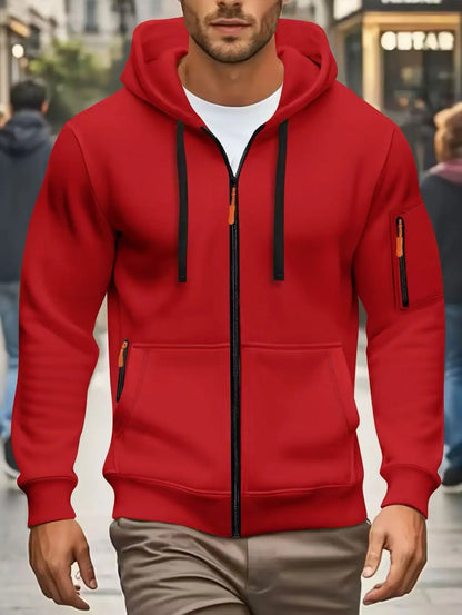 Hoodie da uomo con cerniera e cappuccio, verde oliva